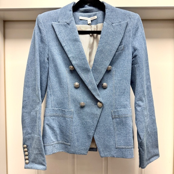 Veronica Beard Miller Dickey Jacket Light Blue Denim Blazer with Silver Buttons - Picture 7 of 14